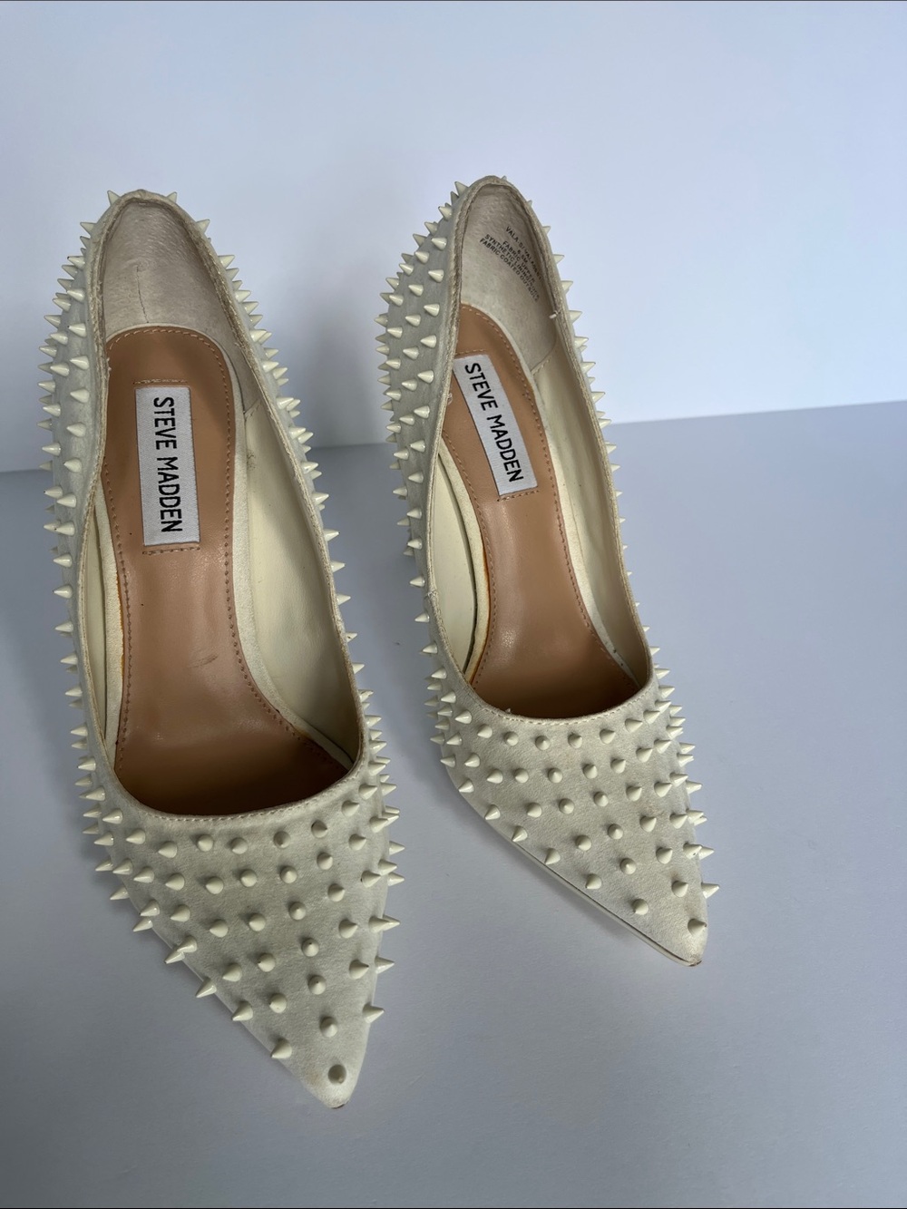 Steve Madden Ivory Spiked Pointed-Toe Stilettos.